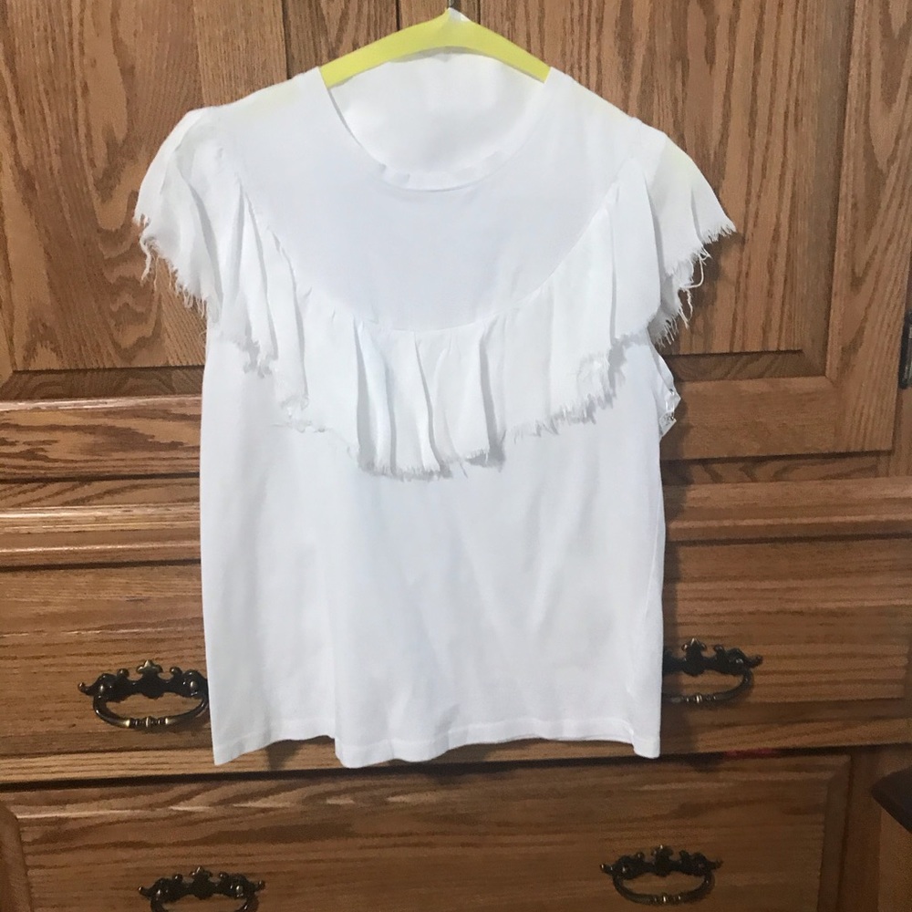 White Tee with Fringed Ruffle